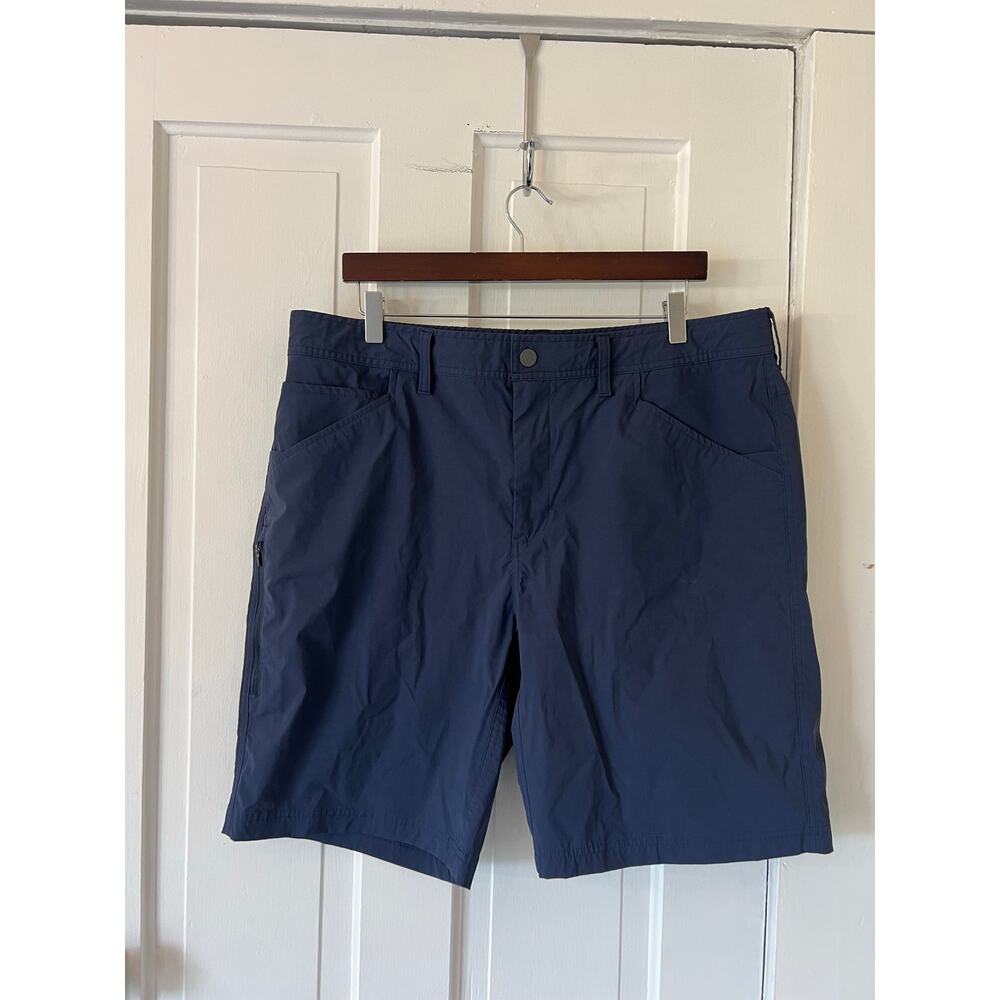 Stio men's 38" shorts blue quick dry waist tie 10" inseam trunks golf bike hike